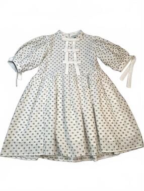 Sister Jane Ezra Polka Dot Ivory Puff Sleeve Dress with Bow Detail, Size Small